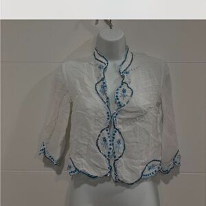 Boston Proper White Top with Blue Accents